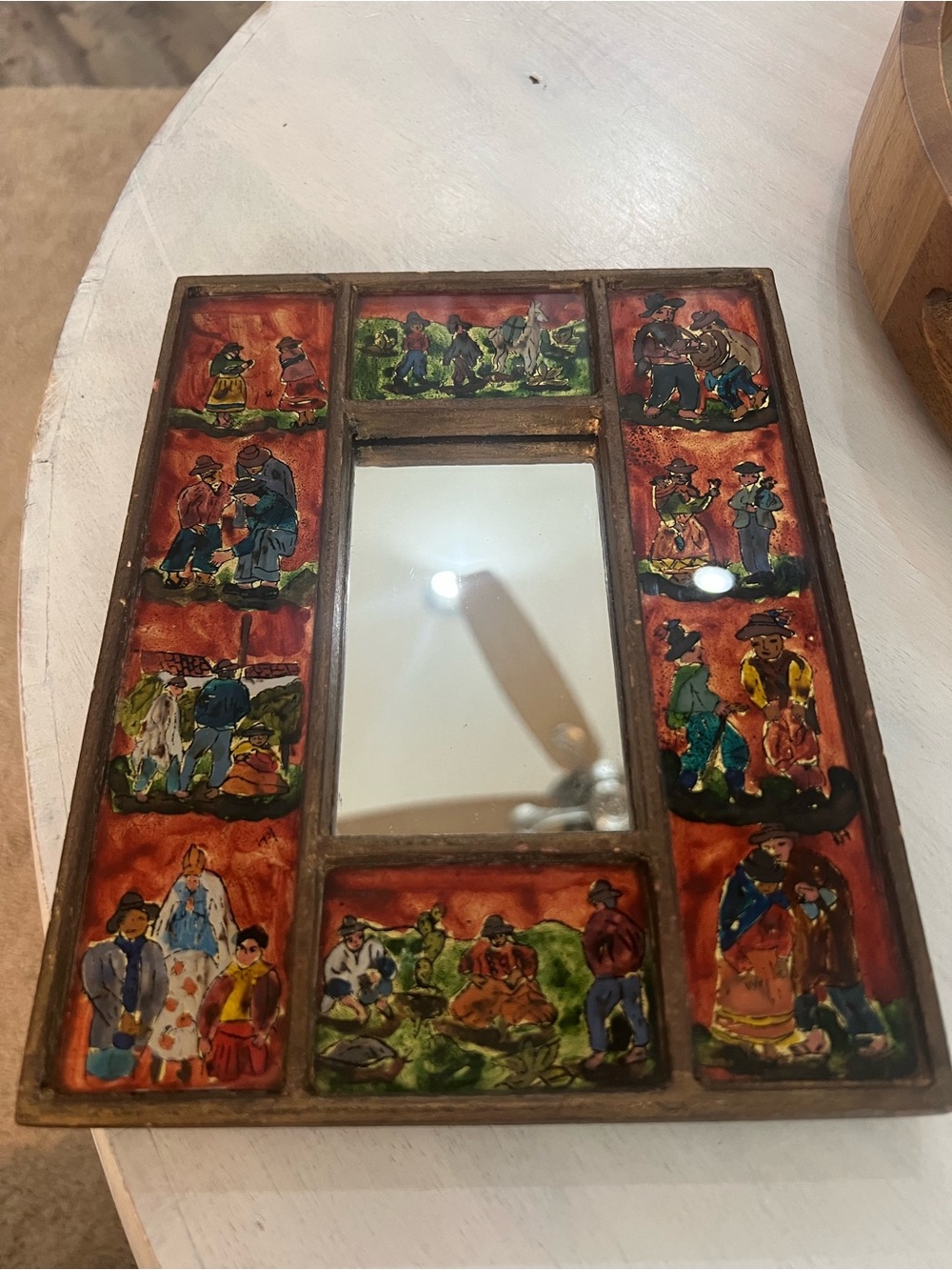 Vintage Peruvian reverse Hand-Painted Folk Mirror